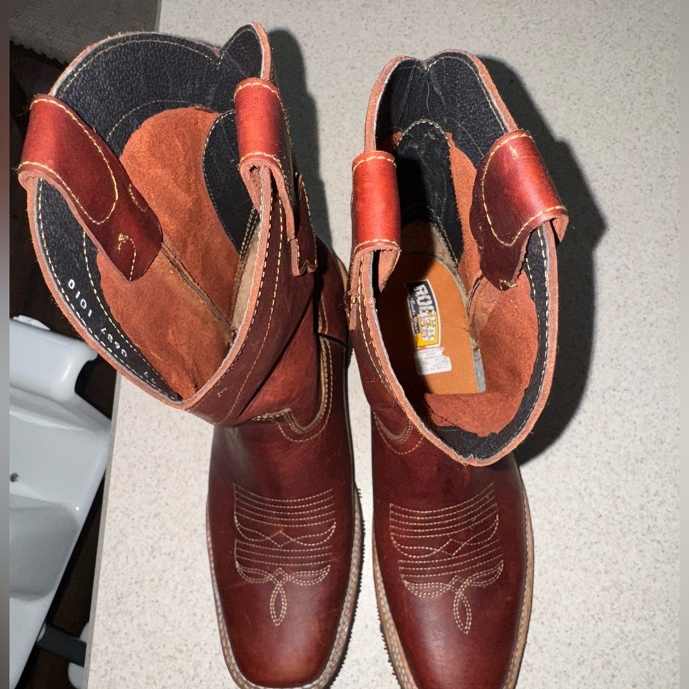 Roger Men’s Brown Leather Western Size 9 USA & 27 MX Square Toe Cowboy Boots - Picture 6 of 7